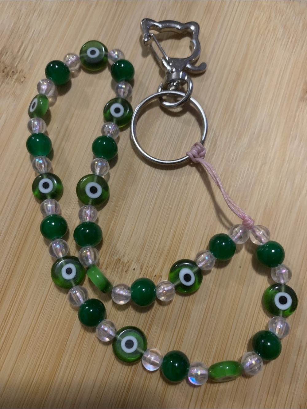 Green Evil Eye Beaded Keychain Lanyard
